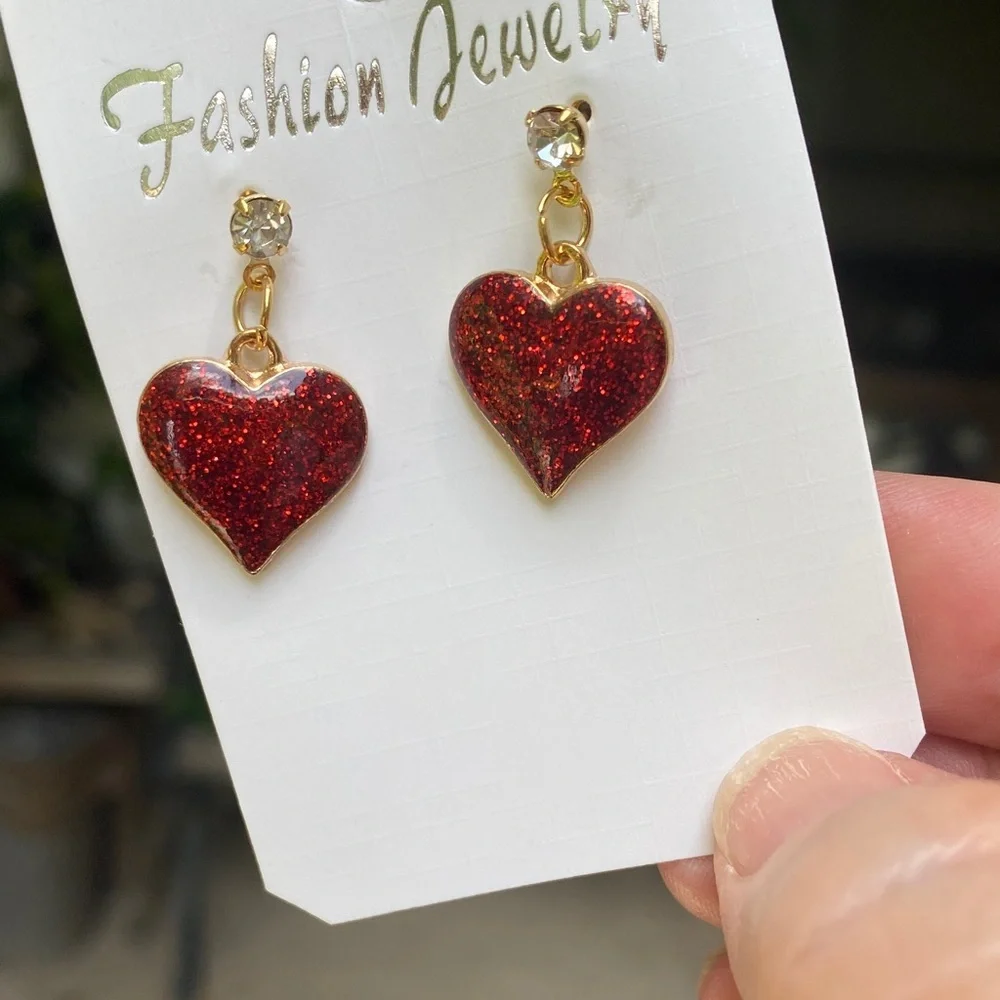 Gold and Red Heart Earrings